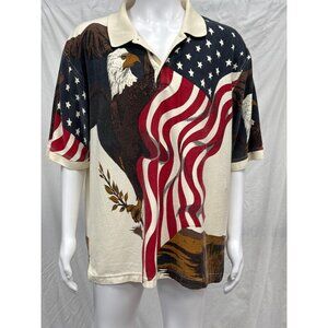 American Summer Mens American Flag‎ & Eagle Polo Shirt XXL Short Sleeve Cotton